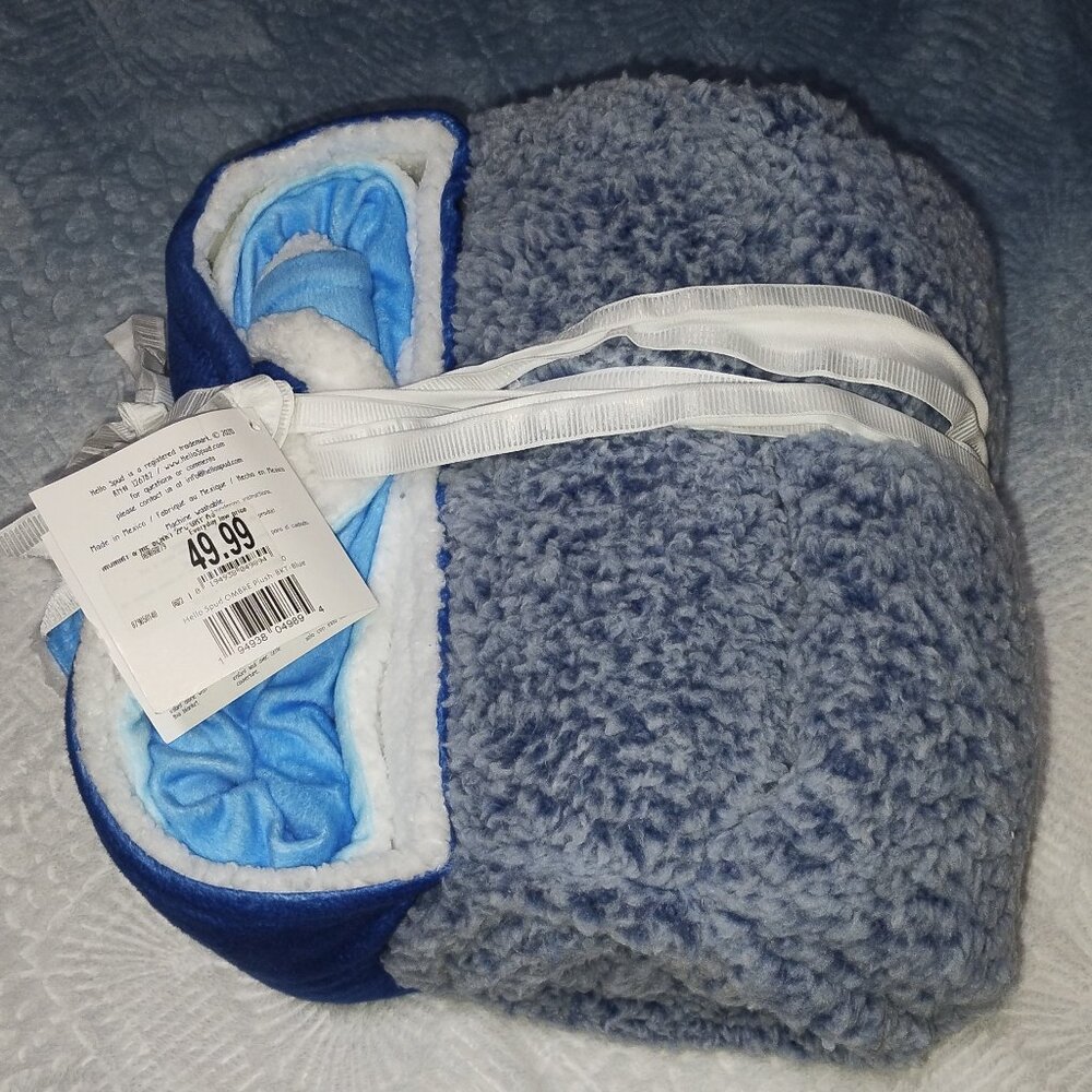hello spud Throw with Baby Blanket. Blues. NWT-Retail $49.99.